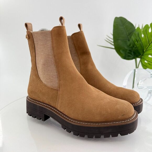 Sam Edelman Women Laguna Boot Size 10 Brown Suede Chelsea Bootie Chunky Lug Sole - Picture 1 of 15